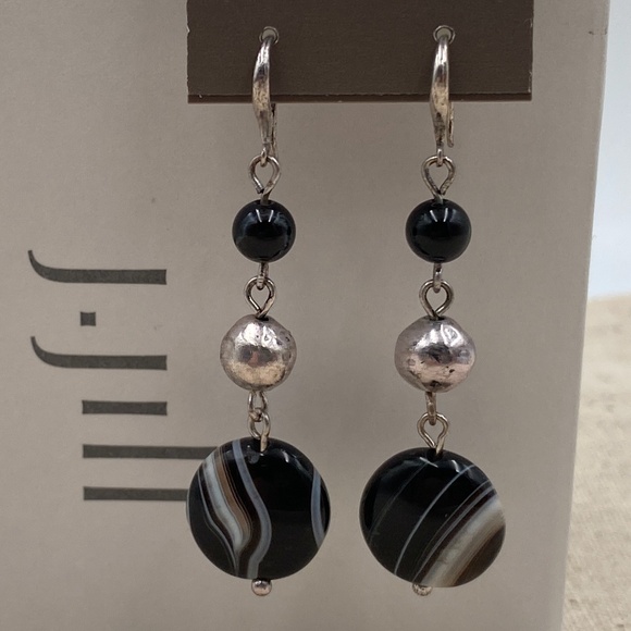J. Jill NEW Black Sardonyx Stones Drop Earrings NWT +J.Jill Gift Box - Picture 1 of 4